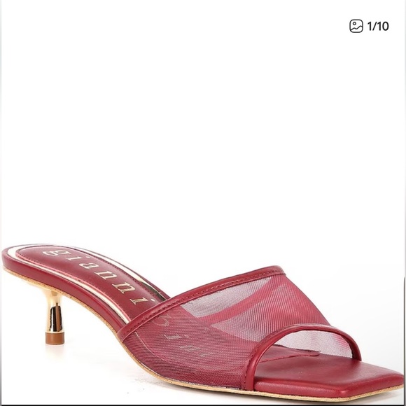 Gianni Bini Kitti Mesh Burgundy Square Toe Gold Metal Heel Dress Slides 7.5M - Picture 1 of 5